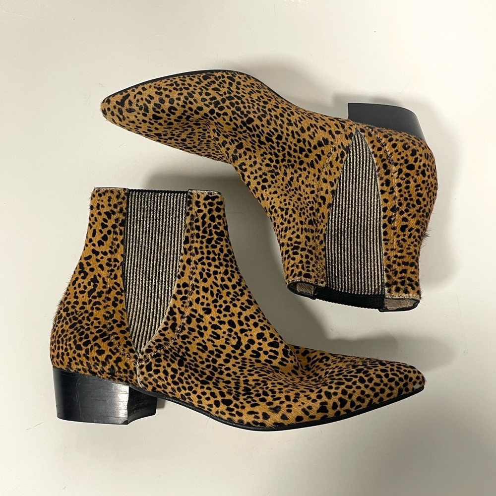 PURE NAVY Hubert Leopard Print Calf-Hair Booties Size 7.5